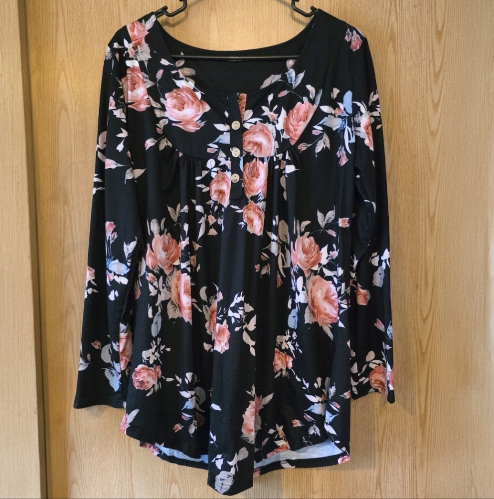 Floral Black and Pink Women's Top
